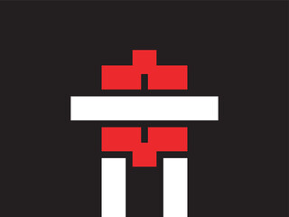 Obraz premium Abstract Minimalist Pixelated Figure Blocked Silhouette Icon on Black Background