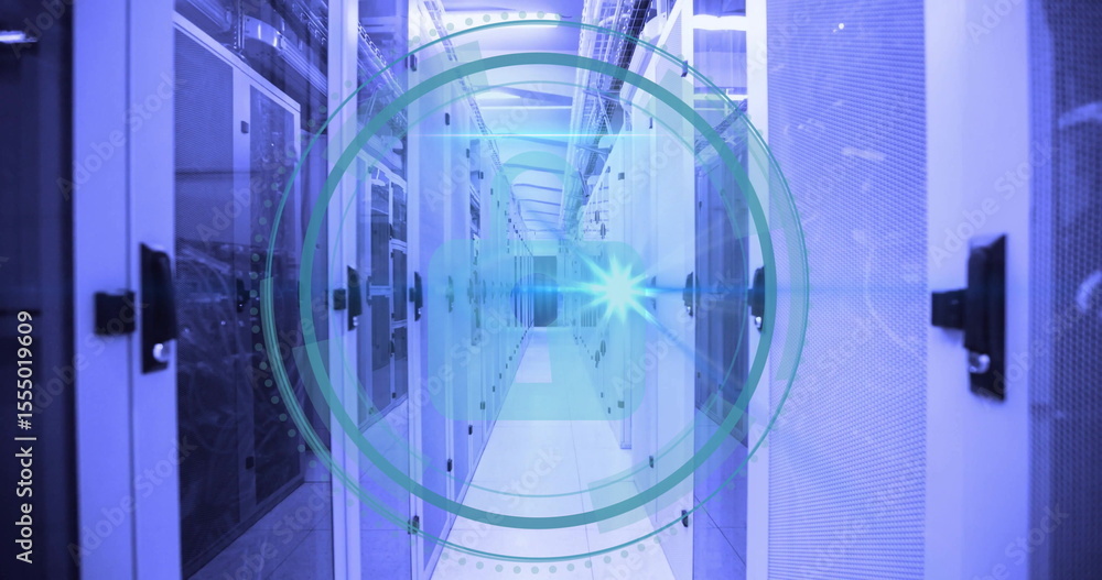 Aufkleber futuristic digital interface image over modern data center server racks