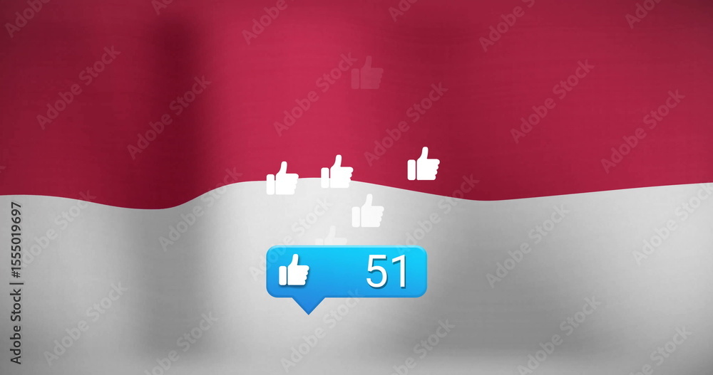 Poster image of indonesian flag with floating like icons and number 47