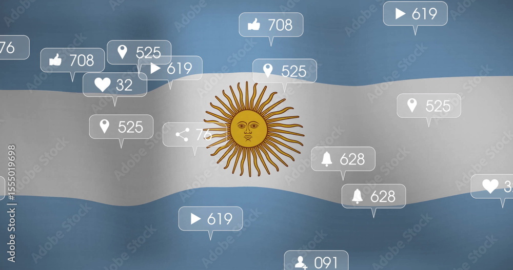 Poster argentinian flag with image of social media notifications in school setting
