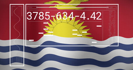 Kiribati flag with digital data and numbers overlay in animated design