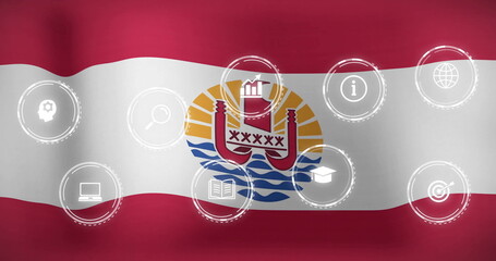 Image of Polynesian flag with digital icons representing education and technology