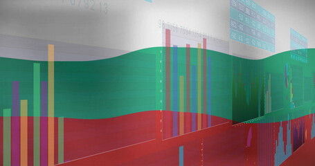 Overlaying digital data, colorful graphs and charts displayed on screen in image