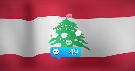 Lebanon flag with chat bubbles and notification count in image style