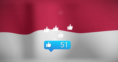 Image of Indonesian flag with floating like icons and number 47