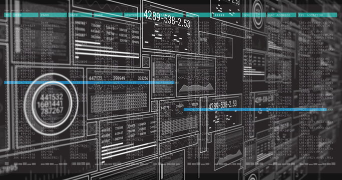 Image of digital data processing with numbers and graphs on interface - Powered by Adobe