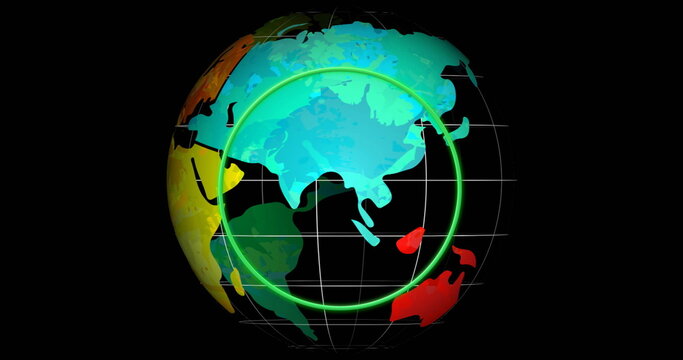 Naklejki Image of colorful globe with continents highlighted on black background