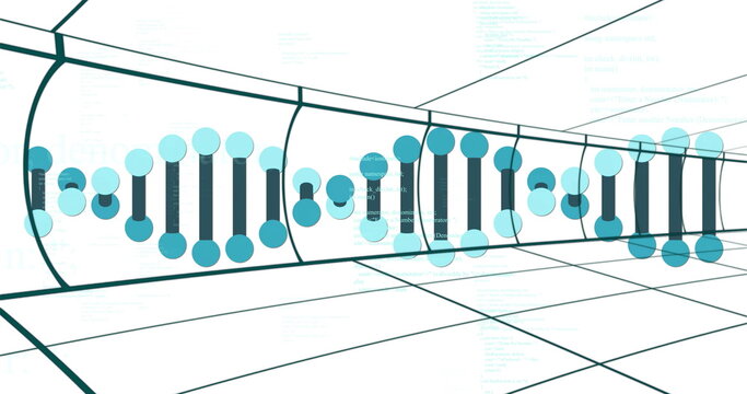 Image of DNA strand and binary coding for scientific data processing