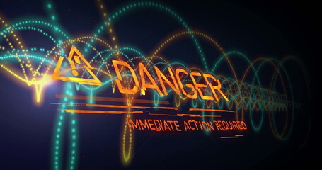 Immediate action required warning with glowing wave patterns in image style