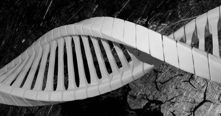 Twisting DNA strand over cracked earth, symbolizing image in genetic research