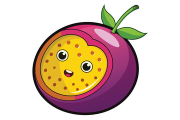 Obraz premium Cute passion fruit cartoon character illustration for kids design element