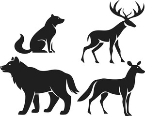 Majestic Wildlife Animal Silhouettes Deer Wolf Dog Vector Art Collection