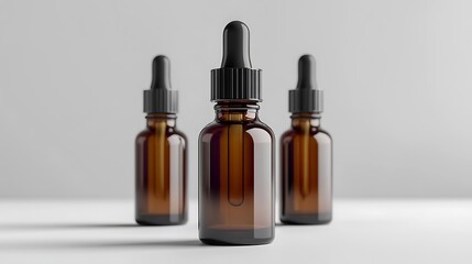 Fototapeta premium Brown glass dropper bottle on white background. Mock up, 3D Rendering