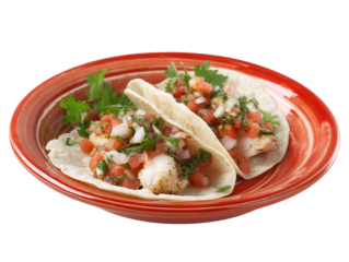 Two Fish Tacos in Tortillas on Plate