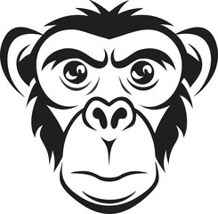 Striking Black And White Monkey Head Vector Illustration For Logo Design