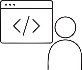 Simple Line Art Illustration Developer with Code Window Representing Software Development and Programming Concepts minimalist
