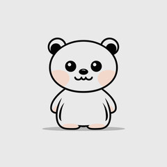 White cartoon bear with pink cheeks black eyes  ears on a light gray background