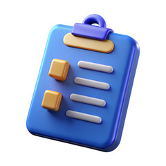 Blue 3d rendered clipboard icon with buttons and checklist elements on black background