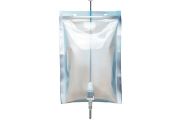 Medical intravenous IV bag displayed on a transparent background for healthcare and pharmaceutical usage with sterile design features
