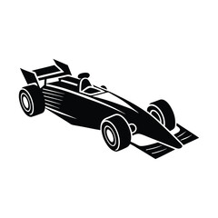 Formula racing car mid-acceleration flat vector silhouette