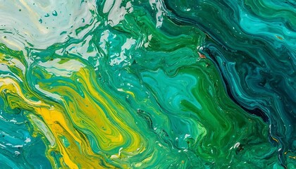 Abstract Liquid Flow: A Vibrant Swirl of Greens, Blues, and Yellows