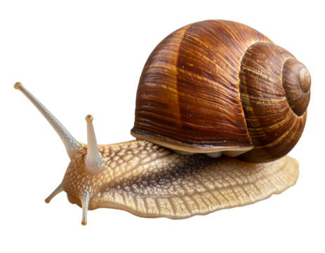 Snail with Spiral Shell Crawling, isolated PNG with clear shadow