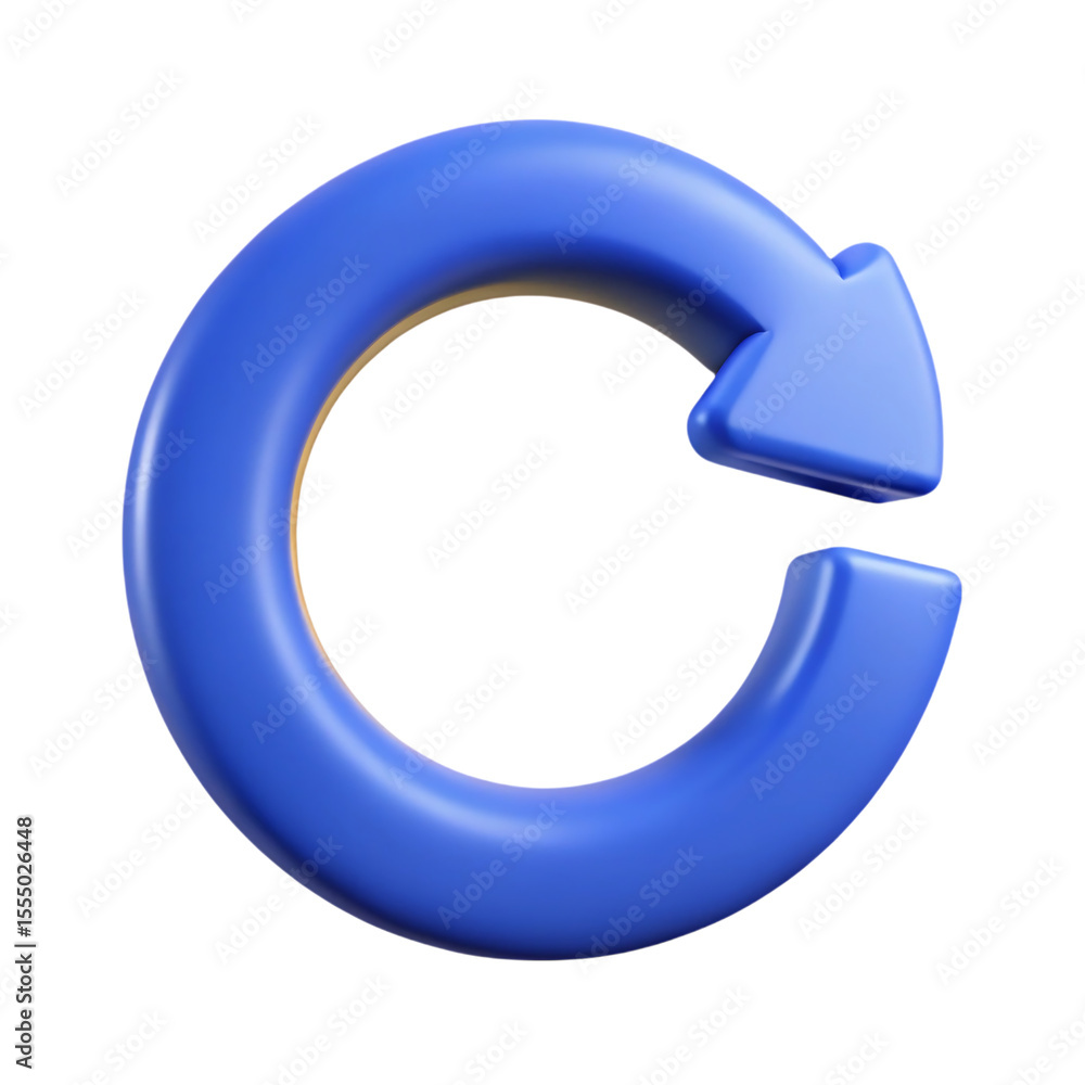 Poster modern 3d blue arrow symbol representing refresh reload repeat cycle sign icon