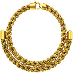 Elegant golden braided necklace displayed against a simple background, emphasizing its design