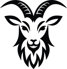 Black And White Stylized Goat Head Logo Tribal Animal Mascot Illustration