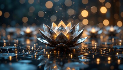Stunning Lotus Flower Illuminated on Water with Glowing Reflections