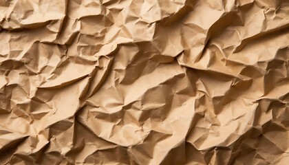 Close-up of Heavily Crumpled Kraft Paper Texture