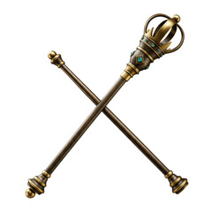 Crossed ceremonial staffs with ornate crown design, set against a transparent background, ideal for regal themes