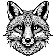 Intricate Fox Head Line Art with Stylized Fur