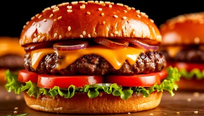 Classic Cheeseburger With Golden Bun and Vibrant Fresh Layers