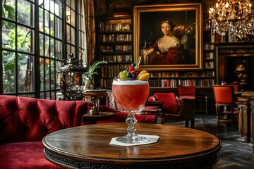 The interior of an old French mansion, a baroque-style room with art and antiques on the walls