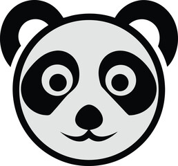 Cute Minimalist Panda Face Icon Design Simple Black And White Vector Graphic