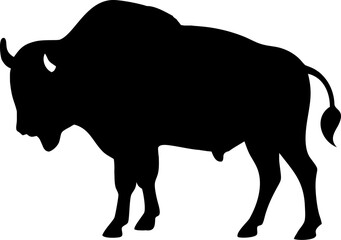 Black vector silhouette illustration of a bull or buffalo, isolated farm animal icon