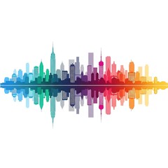 Colorful Skyline of a Modern City with Reflections in Water