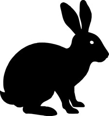 Black silhouette vector illustration of a cute little domestic bunny rabbit with fluffy ears