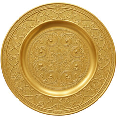 Fototapeta premium Ornate golden plate with intricate floral patterns, ideal for elegant dining settings or events