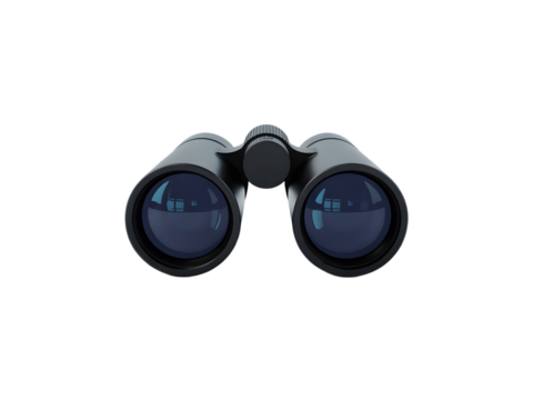 Sleek binoculars set against a stark transparent background, perfect for adventure, exploration, and spy themed visuals.