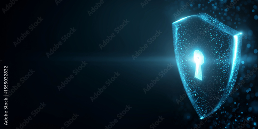 Aufkleber a glowing digital shield with a keyhole symbolizes cybersecurity and data protection in a futuristic