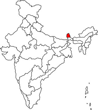 SIKKIM MAP, MAP OF INDIA HIGHLIGHTING THE STATE OF SIKKIM
