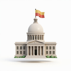 3D Classic Government Building with Domed Roof and Flags