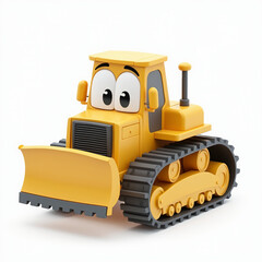 3D Floating Yellow Bulldozer with Wide Blade and Tracks, Emoji-Style