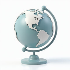 3D Globe with Modern Stand Showing Continents Floating Mid-Air Isolated on White