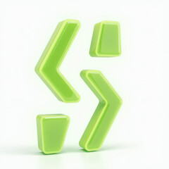 3D Glowing Code Brackets Icon in Neon Green and Yellow Floating Mid-Air