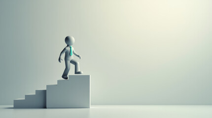 3D Person Climbing Stairs Symbolizing Career Growth on Subtle Gradient Background