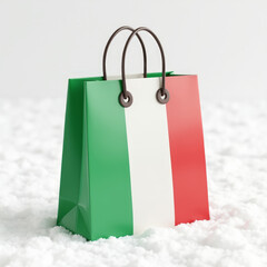 3D Shopping Bag Emoji Adorned with Italian Flag on Snow-White Background
