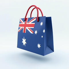 3D Shopping Bag Emoji Adorned with Australian Flag Floating on White
